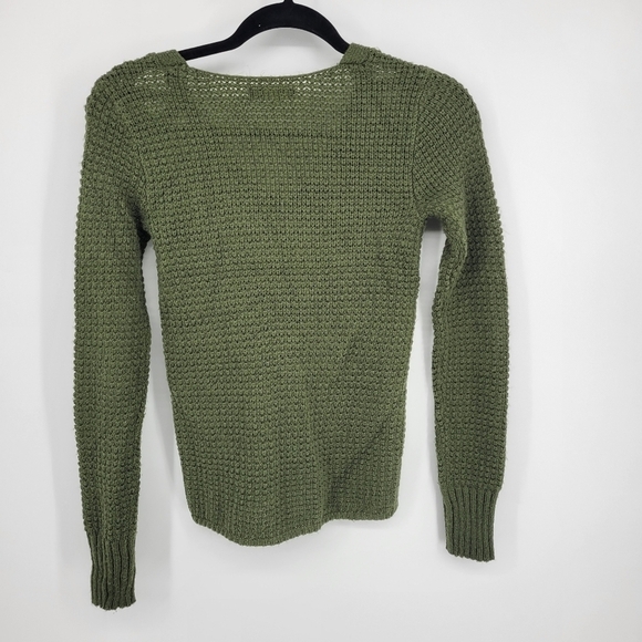 Aeropostale Green V Neck Lace Chunky Ribbed Knit Long Sleeve Stretchy Sweater XS - Picture 4 of 11